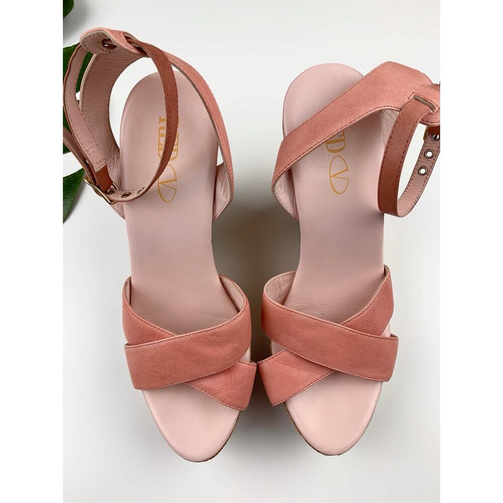 Red Valentino Wedge Platform Sandals Pink Leather High Heel Women's 40 US 10 - Picture 2 of 12